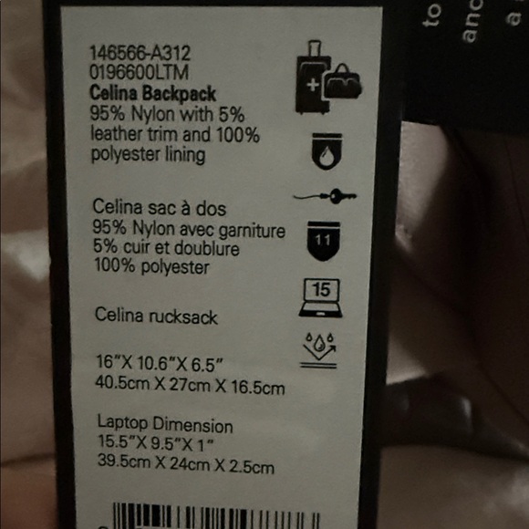 Tumi Celina Rose Backpack with Silver Accents Fits 15” laptops - Picture 9 of 9